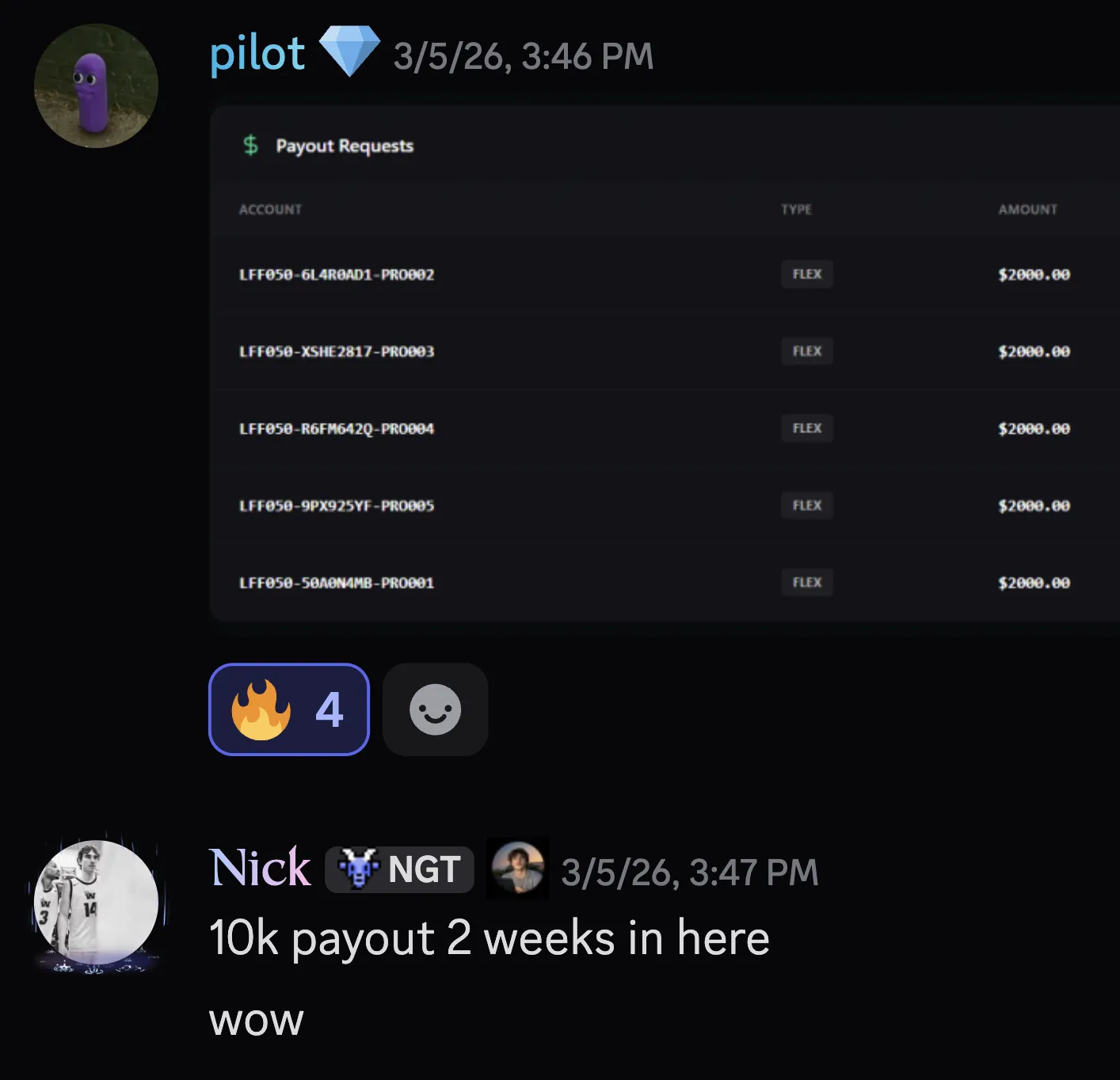 Student payout request - $10,000