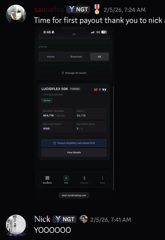 Student first payout - Lucid $4,719